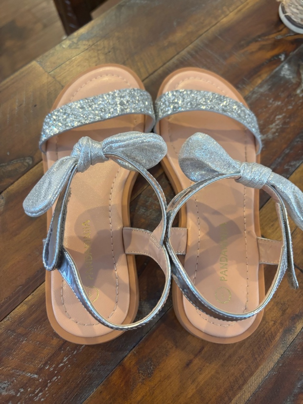 Silver Glitter Bow Toddler Sandals - Shiny Silver Straps